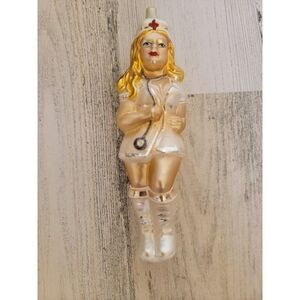 Inge nurse hospital blown glass ornament Xmas glitter